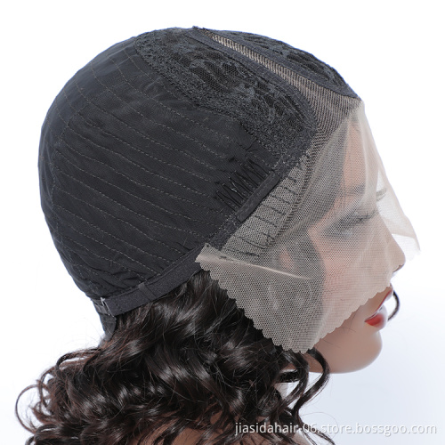 Half Hand Tied Short Curly Wig Water Wave 150 Density Human Hair Lace Front Wigs Curly Hair Bob Wigs